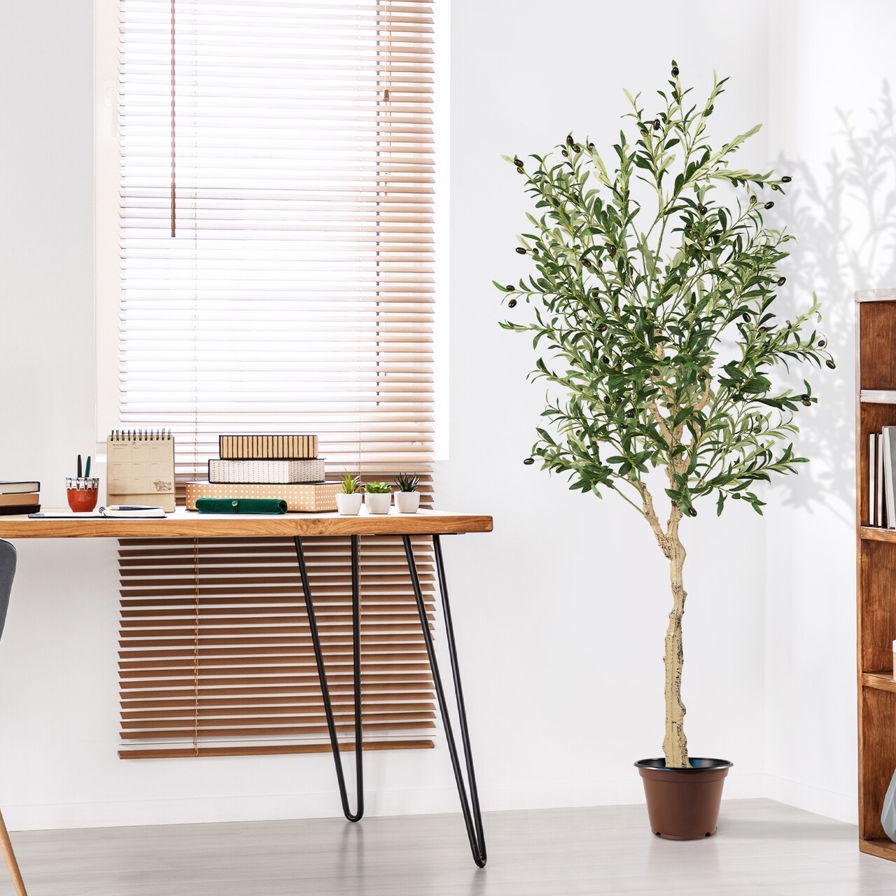 6 Feet Artificial Olive Tree in Cement Pot Perfect Indoor Decoration